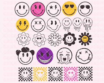 Smiley face svg, smiley svg, drippy smiley svg, melting smiley svg, checkered smiley svg, happy face svg, emoji svg, trendy svg png cut file
