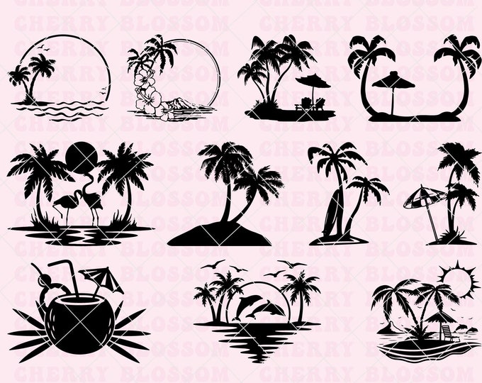 Strand Szene svg Bundle, Strand Leben svg, Insel Palme svg, tropische ...