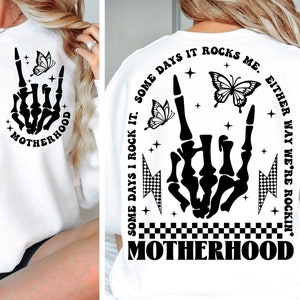 Maternidad algún día lo rockearé SVG-png, diseño de sublimación de maternidad retro, diseño frontal y posterior de moda, esqueleto de rock de maternidad divertido png