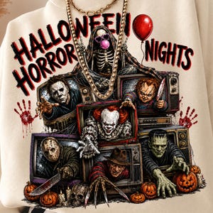 Halloween-skräcknätter PNG, sublimering av digital nedladdning av retro läskig säsong, skräckfilmer PNG, Halloween PNG, trendig läskig PNG