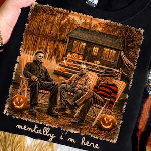 Mentalt är jag här sublimeringsdesign, skräck Halloween PNG, retro sommartröja PNG, sublimering av läskig säsong, rolig skräck PNG