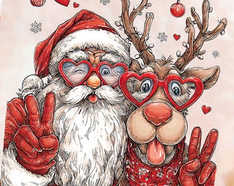 Retro Christmas Believe In The Magic PNG, Santa Claus Design, Cute Reindeer Holiday Art, Whimsical Holiday Friends Shirt Digital File