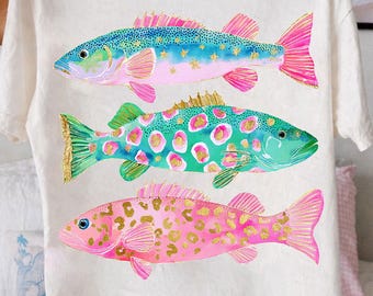 Preppy Fish PNG, Colorful Fish Clipart, Coastal Fish PNG, Beach Fish Clipart, Cute Summer Fish, Three Fish PNG, Girly Ocean Clipart