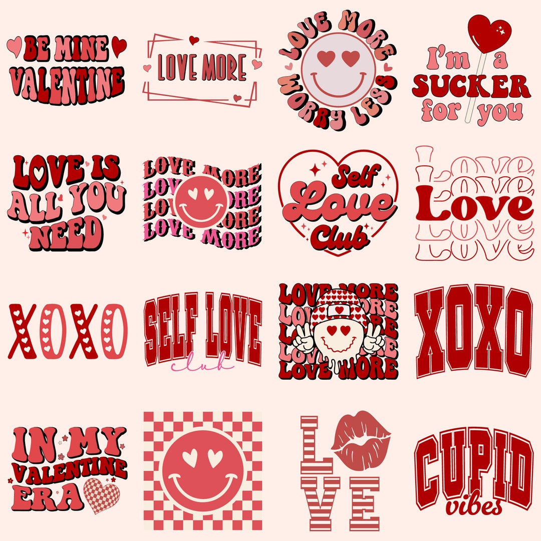 Retro Valentines Png Bundle, Valentines Sublimation Design, Groovy ...
