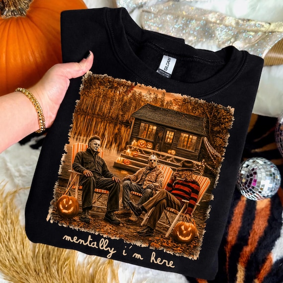 Mentally I am Here Sublimation Design, Horror Halloween PNG, Retro Summerween Shirt Png, Spooky Season Sublimation, Funny Horror Png