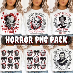 Halloween-skräckpaket png, Coquette-rosett Halloween png, Halloween png, skräckfilmer png, läskig säsong png, gotisk png, sublimeringsdesign