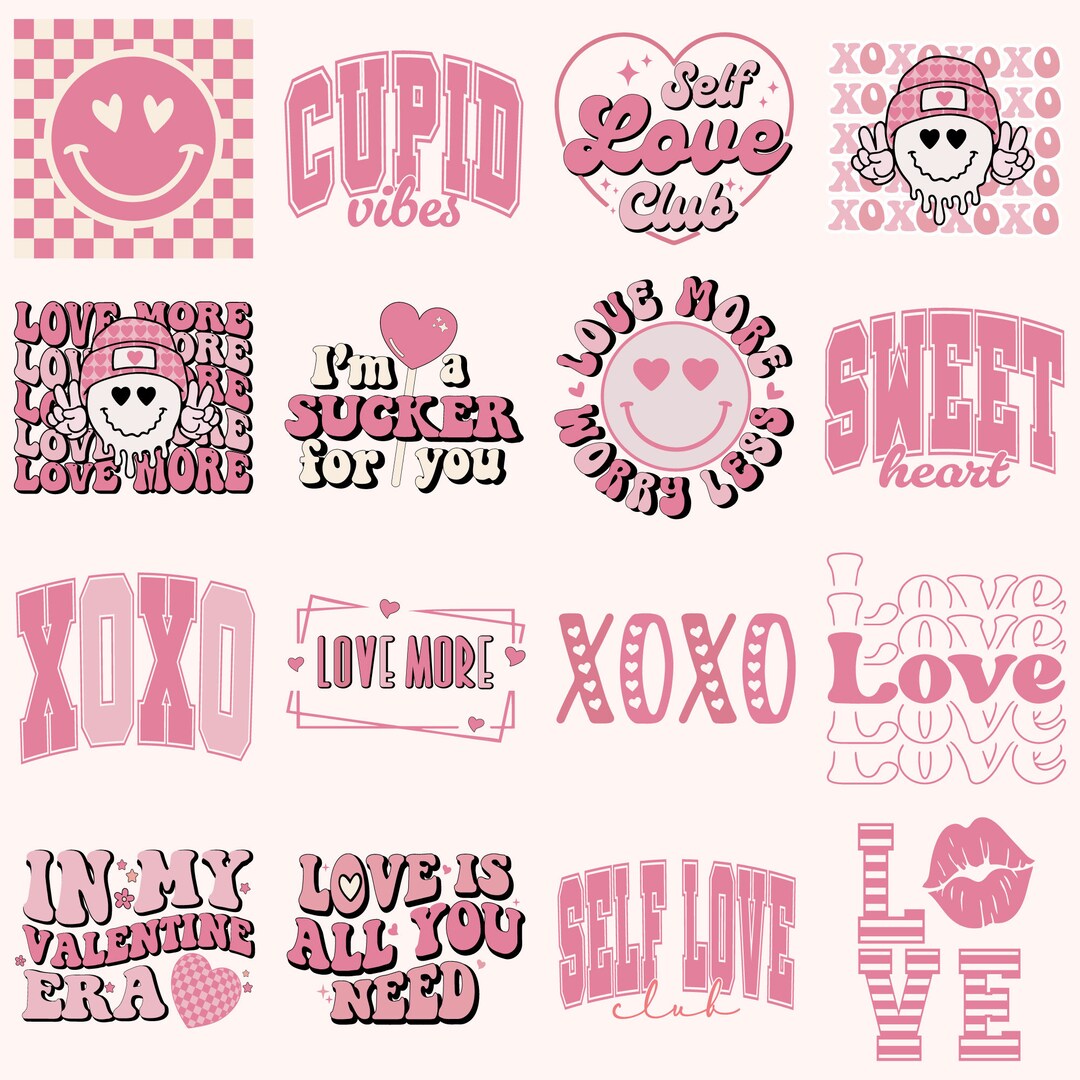 Retro Valentines Png Bundle, Valentines Sublimation Design, Groovy ...