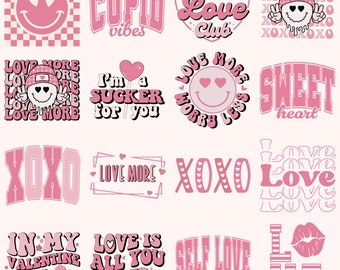 Retro Valentines PNG Bundle, Valentines Sublimation Design, Groovy ...