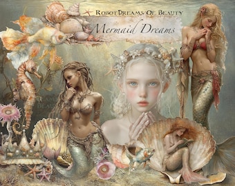 Mermaid Dreams- a gorgeous collection of digital Images for collage, paper crafts, Mail Art, Journaling, Dioramas