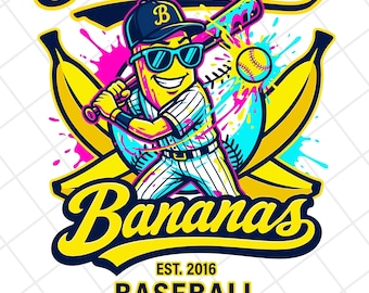 Savannah Bananas Honkbal, png | Grappige sport-clipart | Gele afbeelding banaan en honkbal | Transparante achtergrond