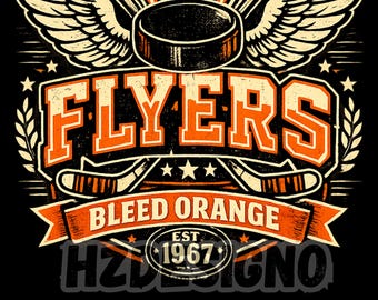 Flyers Hockey PNG, Orange Sports Sublimation Design (Digital Download)