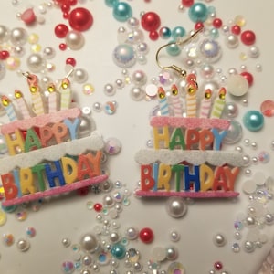 Birthday Earrings , Happy Birthday With Lit Candles,  21st Birthday, Purple or Red Happy Birthday .