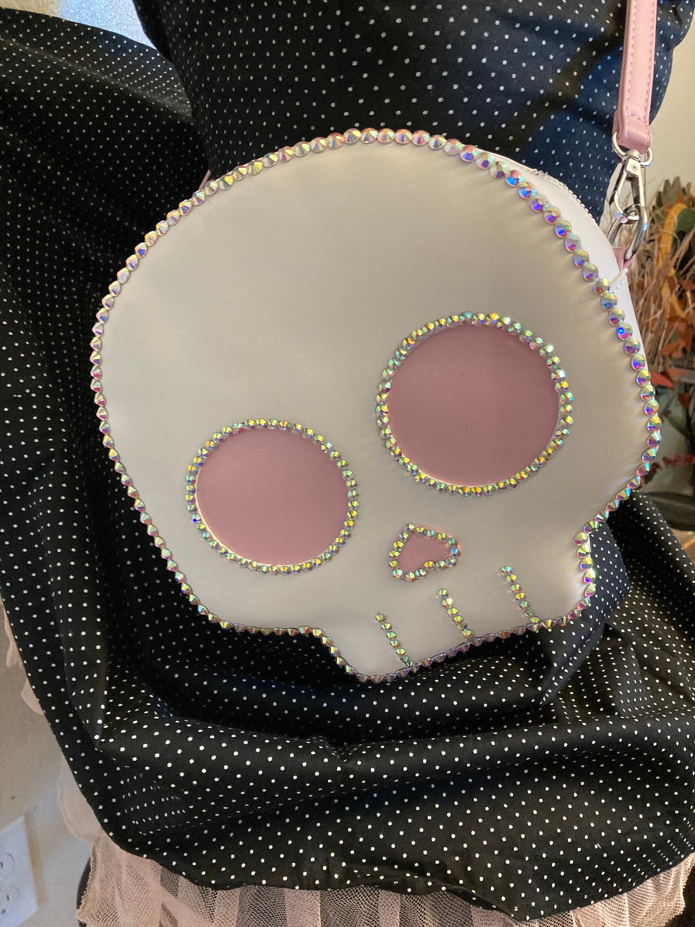 Rhinestone Skull Purse hand Made One of A Kindpastel Pink With Over