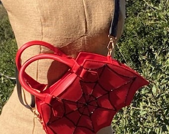 Rote Spinnennetz Handtasche: Gothic Strass Crossbody Handtasche