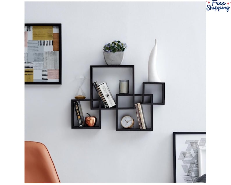 Wood Shelves Intersecting Cube Wall Shelves Unique Geometric Etsy