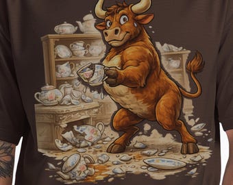 Camiseta con un toro en una tienda de porcelana, divertida camiseta gráfica
