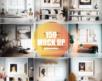 150 Wall and Frame Art Mock Ups / Whole Art Shop Bundle/ Scandinavian Aesthetic Modern Frame Photograph styled Mock ups/ Digital download