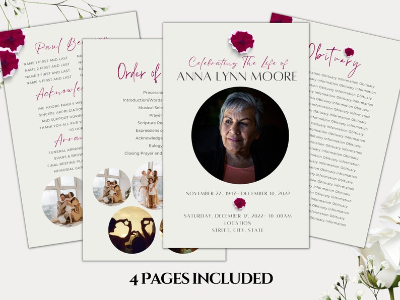 INSTANT DOWNLOAD Editable Funeral Program Template Printable Memorial