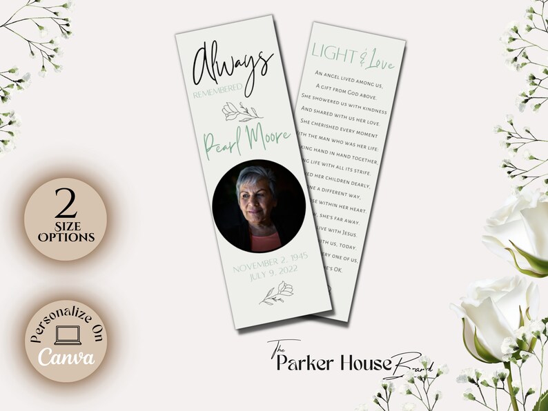 Printable Funeral Bookmark Template Editable Memorial Bookmark for Man and Woman Funeral Service ...