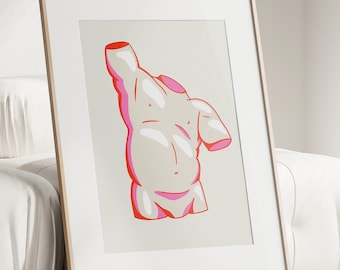 Red Pink Sculpture Poster, Male Body Art, Statue Print, Think Man Poster, Sculpture Print, Rome Statue, Greek Statue, Graphic Art Print