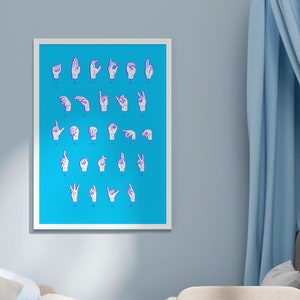 Gebärdensprache Alphabet Poster, International Sign IS Kunstdruck, Lernposter, Inklusives Klassenzimmer Poster, helles, buntes Kinderzimmer