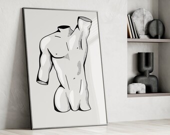 Black White Sculpture Poster, Male Body Art, Statue Print, Sculpture Art Print, Sculpture Print, Rome Statue, Graphic Art Print