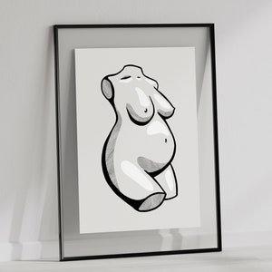 Cartel de embarazo en blanco y negro, cartel del día de las madres, regalo de mamá embarazada, arte corporal femenino, impresión de estatua, impresión de arte de escultura, impresión de embarazada