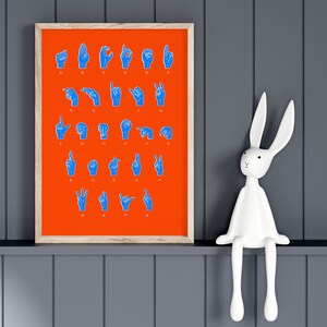 Gebärdensprache Alphabet Poster, International Sign IS Kunstdruck, Lernposter, Inklusives Klassenzimmer Poster, helles, buntes Kinderzimmer