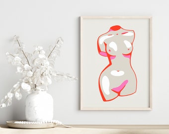 Red Pink Sculpture Poster, Female Body Art, Statue Print, Sculpture Art Print, Sculpture Print, Rome Statue, Greek Statue, Graphic Art Print