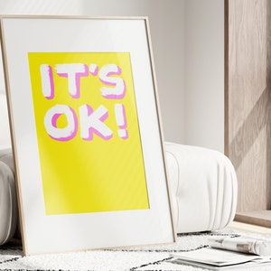 ESTÁ OK Cartel amarillo/rosa – Minimalista, Colorido, Abstracto, Arte de pared, Gráfico, Ilustración, Diseño de interiores, Regalo