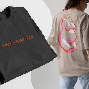 MIRACLE WORKER - Czerwona Różowa Koszulka Ciążowa 100% Bawełna Organiczna | Grecka Rzeźba, Przyszła Matka, Ciężarna Mama, Baby Shower | Prezent Dla Niej