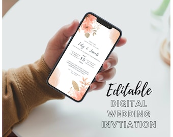 Elektronische Hochzeitseinladung| Digitale Hochzeitseinladung | DIY Canva Template | Handy Text Party Evite| Hochzeitseinladung