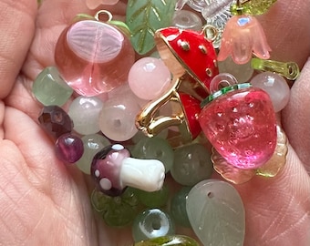 Cottagecore Bead Mix: Mushroom, Peach, and Floral Charms