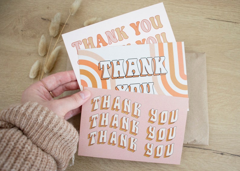 100 Retro Red and Pink Thank You Card Insert, Small Business Thank You ...