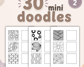 Páginas para colorear para adultos imprimibles en PDF – 30 mini dibujos, dibujo guiado relajante, actividad para aliviar el estrés, descarga instantánea A4 Carta estadounidense vol. 2