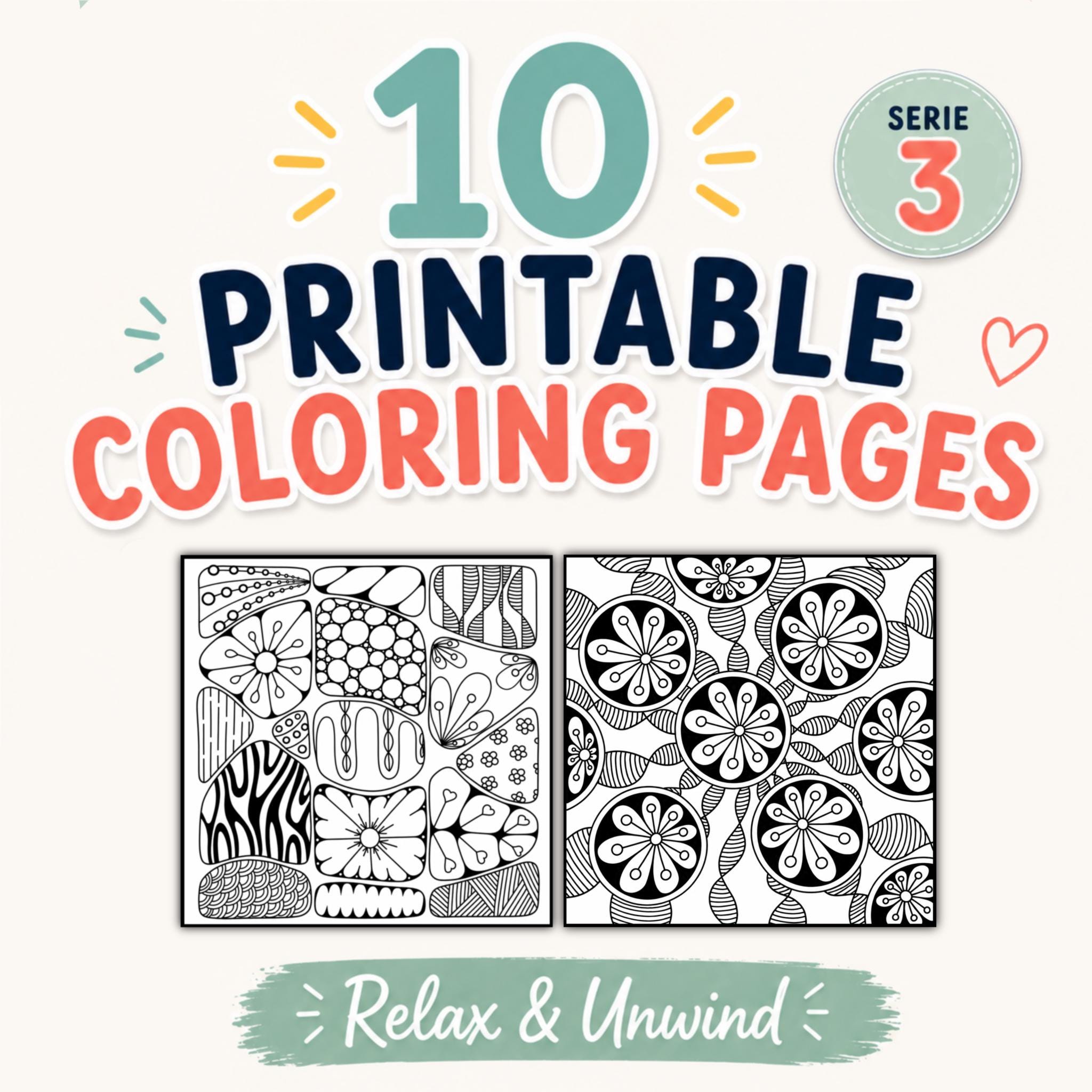 Printable Adult Coloring Pages PDF – 10 Doodle Coloring Pages, Relaxing ...