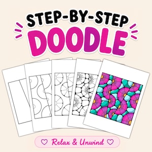 Step-by-Step Doodle Printable PDF – Beginner Friendly Visual Doodle Activity, Relaxing Creative Pages, Instant Download
