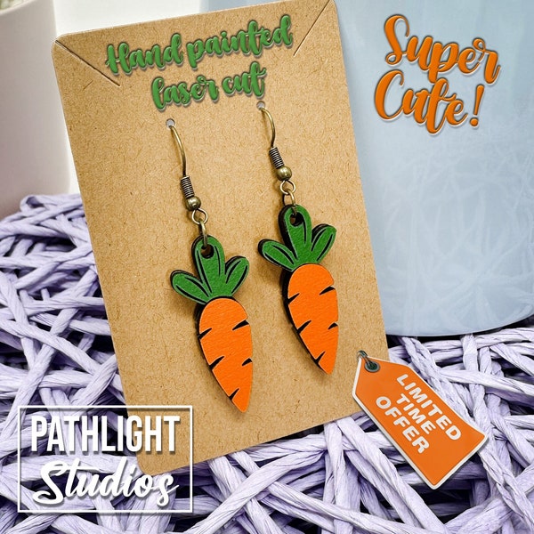 Cute Carrot Earrings - Free Shipping! Handmade Wooden - Hand Painted - Laser Cut