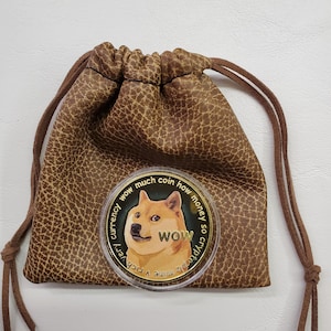 Doge Coin Gold Plated Coin with Ultraleather Bag and Protective Case