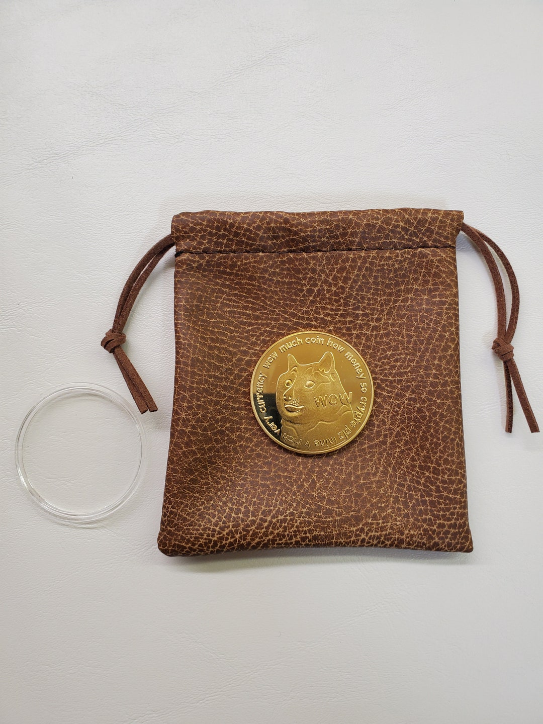 Doge Coin Gold Plated Coin with Ultraleather Bag and Protective Case