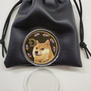 Doge Coin Gold Plated Coin with Ultraleather Bag and Protective Case