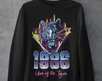 1986 Year of the Tiger Sweatshirt - Vintage Zodiac Design - Retro Animal Art - Cozy Unisex Top - Chinese Zodiac - Nostalgic Apparel