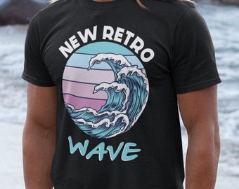 New Retro Wave T-Shirt Retro Inspiriert Cartoon Ozean Wellen Retrowave Sonnenuntergang Ästhetisches Shirt Männer und Frauen Sonnenuntergang Strand Tragen Surfen Kleidung