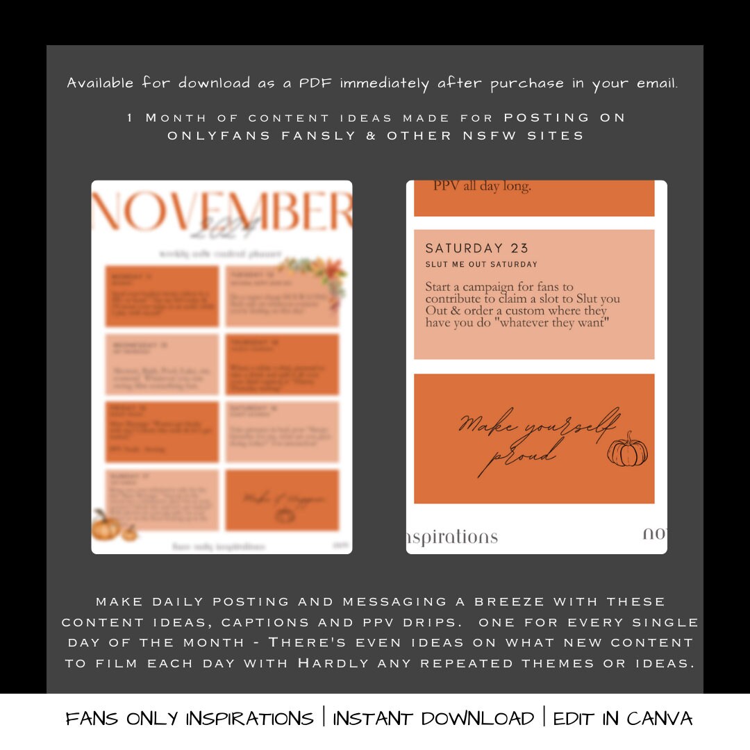 Onlyfans Content Calendar November 2024 Content Ideas and Captions PPV
