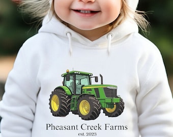 Personalized Toddler Tractor Hoodie: Custom Farm Name, Rabbit Skins Sweatshirt