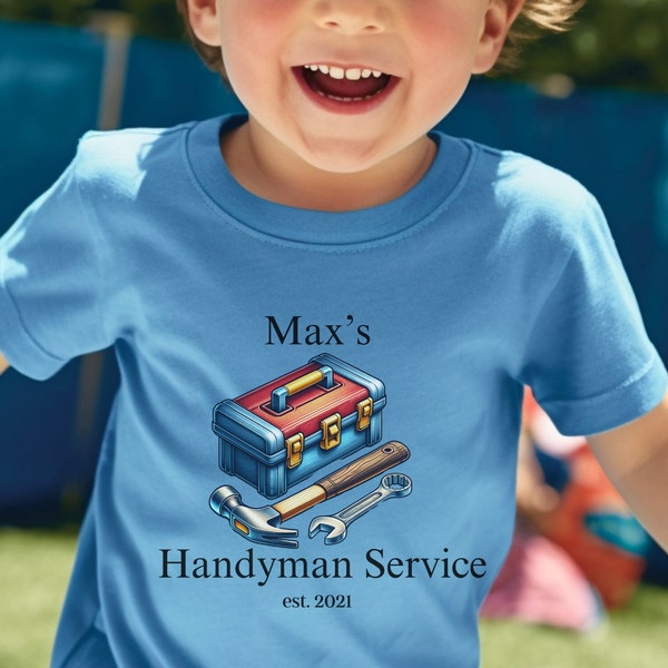 Personalized "Max's Handyman Service" Toddler T-shirt, kid tools, hammer, kid tools tshirt, kids heavy equipment tshirt, kids cotton t-shirt