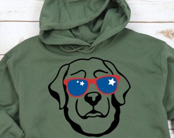 Patriotic Dog Hoodie: Dog with Sunglasses Gildan Sweatshirt