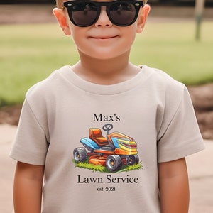 Personalized Toddler &quot;Max&#39;s&quot; Lawn Care Service T-Shirt, Lawn Mower T-Shirt, Toddler Lawn Mower T-Shirt, Kids Equipment Tee, Landscaping Tee