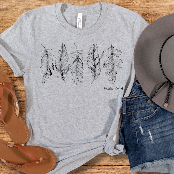 Covered in Feathers T-Shirt, Bird Feathers T-Shirt, Bella Canvas Feather T-Shirt, Airlume Cotton T-Shirt, Psalm 91 T-Shirt, Feather T-Shirt