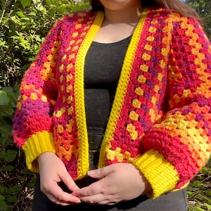 Sunset Crochet Cardigan-Cropped Granny Hexagon Crocheted Cardigan- Handmade Cozy Knitwear
